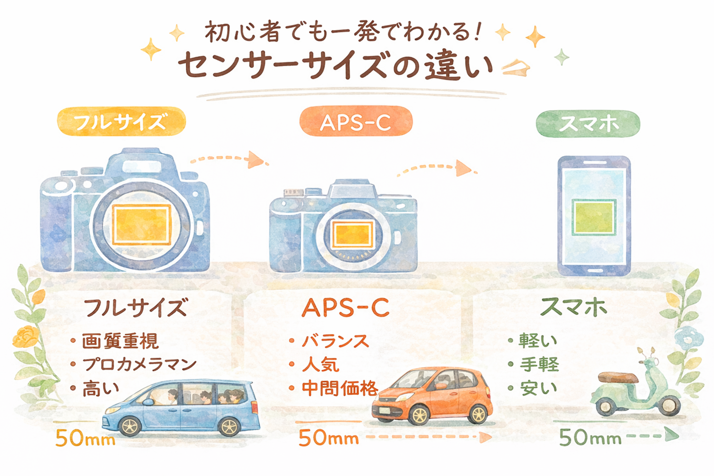 カメラのセンサーサイズとは？スマホ・APS-C・フルサイズ