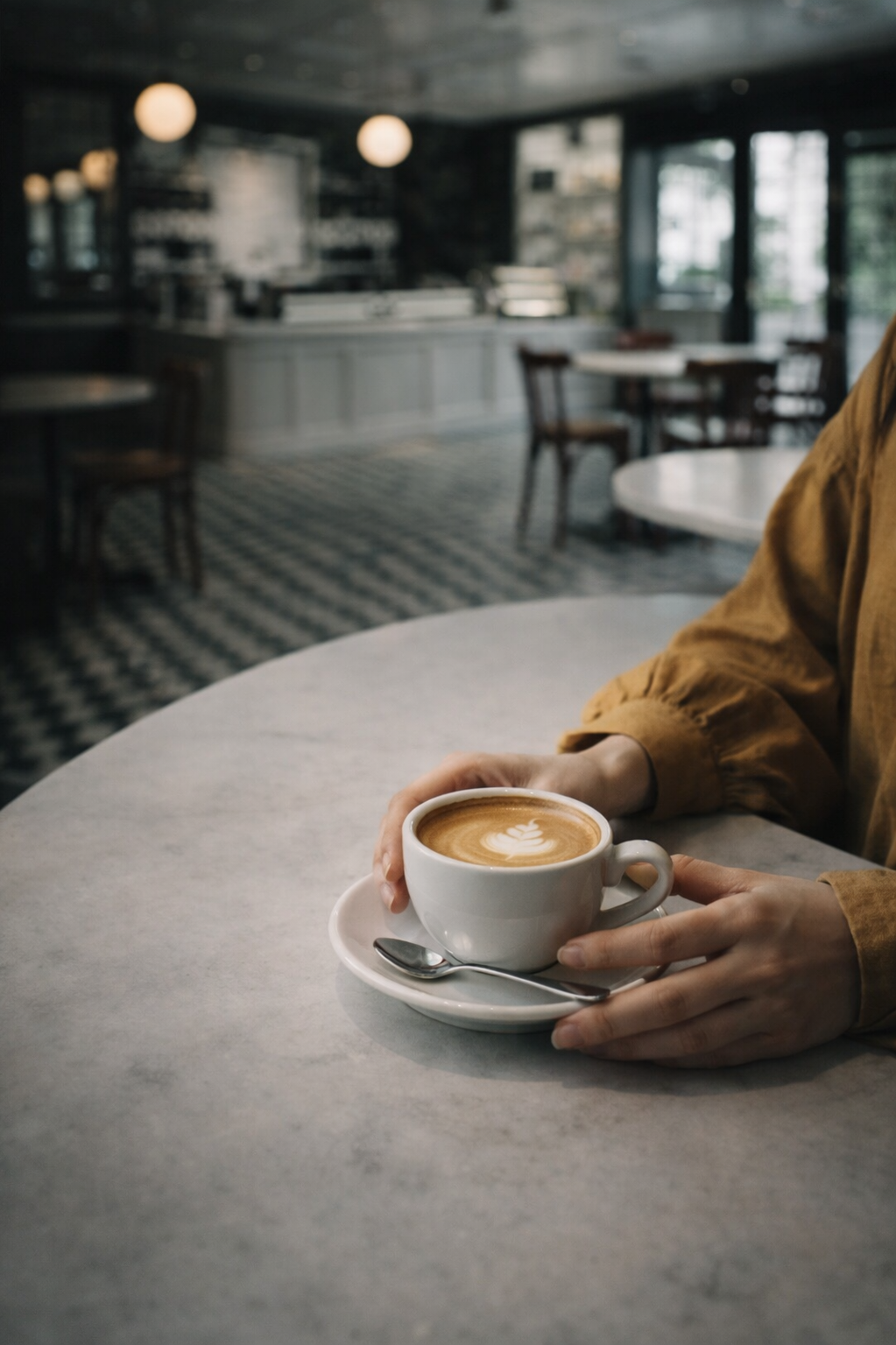 カフェで斜め45度から撮った写真